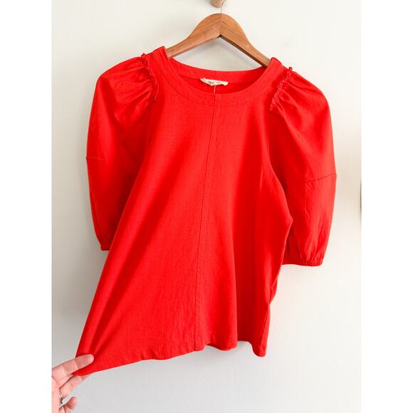 Madewell | NWT Puff-Sleeve Tee in Bright Flame Red | Sz XXS - Picture 5 of 9